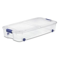 Large Storage Bin, 66 Quart Clear Underbed Storage Container with Latch Lid,Blue