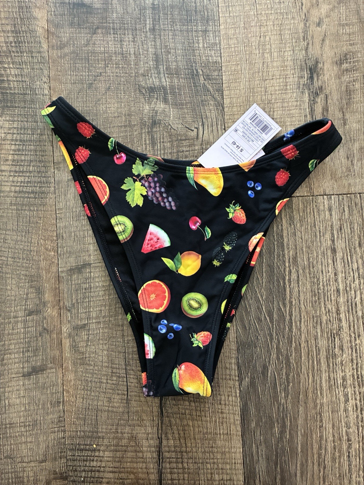 Wild Fable Women's Fruit Print Nylon Lined Mid Rise Bikini Swim Bottom Black S