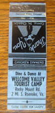 ROANOKE, VIRGINIA MATCHBOOK COVER: WELCOME VALLEY TOURIST CAMP c1940s MA...