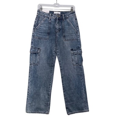 Vervet by Flying Monkey Womens 28 Waist High Rise Cargo Straight Leg Jeans