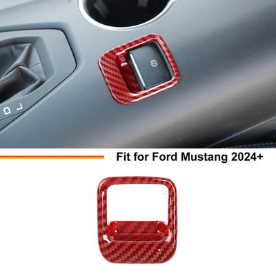 Red Carbon Electric Handbrake Button Parking Switch Cover for Ford Mustang 2024+