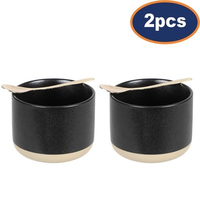 Tapasschale Schale mit Goldlöffel Set Keramiktopf Auflaufförmchen Dessert 10 cm schwarz 2tlg