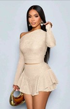 SOLERSUN Women's Elegant Asymmetrical Neck Long Sleeve Tops And Asymmetric 2pcs