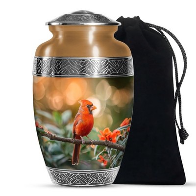 Cardinal Bird Forest Memorial Urns for Ashes Adult Female, Burial Urn (10 Inch)