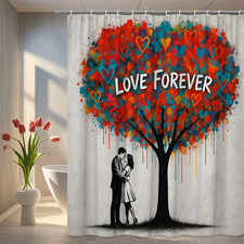 Love Forever Colorful Shower Curtain - Romantic Tree Design