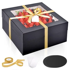 16 Pcs 12x12x6 inch Black Cake Boxes with 8 Cake Boards Bakery Box Window
