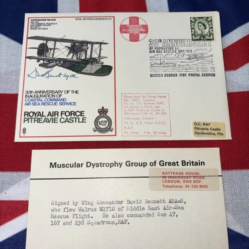 RAF FDC SC23 RAF Pitreavie Castle signed WW2 Walrus pilot Wg Cdr D Bennett