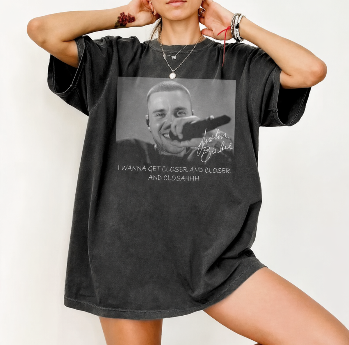 Justin Bieber LIVE Tシャツ Justin Bieber Live 2026 Retro Wash Graphic T-Shirt Black Full Size