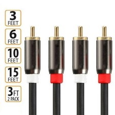 3 6 10 15 FT Gold Plated RCA Male L/R Stereo Audio Cable Cord Plug