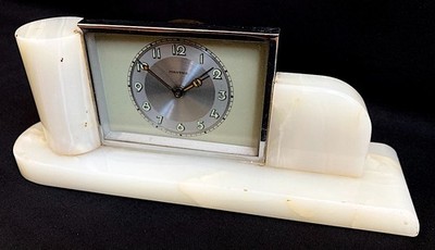 Original Vintage MAUTHE - DESK CLOCK -ART DECO - PALE GREEN