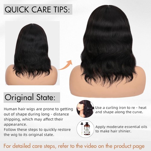 FAVORITA 12 pulgadas Onda Natural Peluca de Cabello Humano Brasileño Flequillo Virgen 1×3 HD Top de Encaje - Imagen 9 de 16