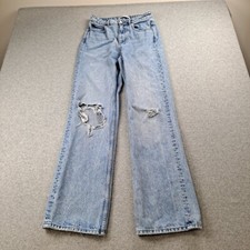 Zara Jeans Donna 6 Pantaloni Blu Baggy Gamba Larga Blu Denim Vestiti Strappati Y2K