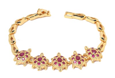 Lovely Turtles Ruby Color CZ 6 3/4'' Bracelet 24K Gold GP Thai Made Jewelry GT6