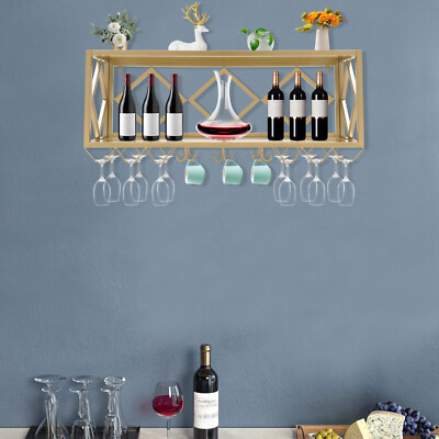 Wine Rack Wall Mounted Wood,Wine Shelf with Bottle Stemware Glass Holder Rustic,