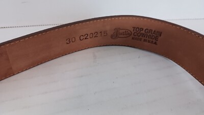 Justin Boots Top Grain Cow Hide Leather Belt w/ Silver Accents 36