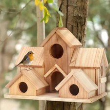 Bird Houses Outside 6 Hole Bird Hanging Birdhouse Wood Craft Tree Pendant