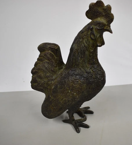 Vintage Bronze / Brass Rooster Antique Patina Style Farmhouse Folk Art Sculpture