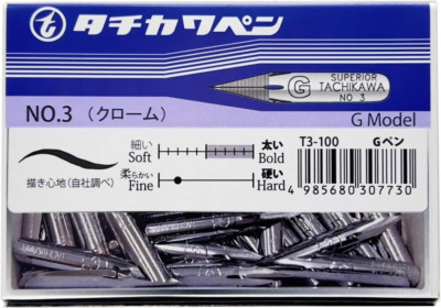 Tachikawa T-3 G Pen Nib Pack Bold Line for Manga Comic Calligraphy Art Japan