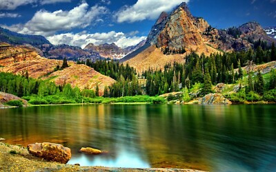 Natur Berge Wasserfall See 3D zerschlagen Wandansicht Aufkleber Poster Vinyl 358A