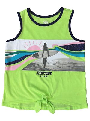 Tank à Fines Bretelles Fille Justice – Taille 7 – Menthe, Motif Marbré – NEUF