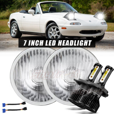 For 1990-1997 Mazda Miata Pair 7'' inch Round LED Headlights 6000k