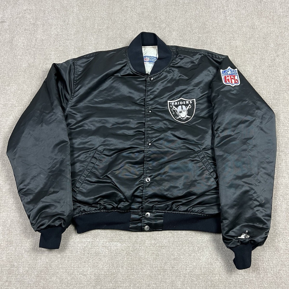 Vintage 90s Starter Oakland Raiders Satin Bomber Jacket Mens Vintage 90s Starter Oakland Raiders Satin Bomber Jacket Mens