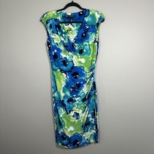 Lauren Ralph Lauren Size 6 Green Blue Watercolor Cap Sleeve Rouched Pencil Dress