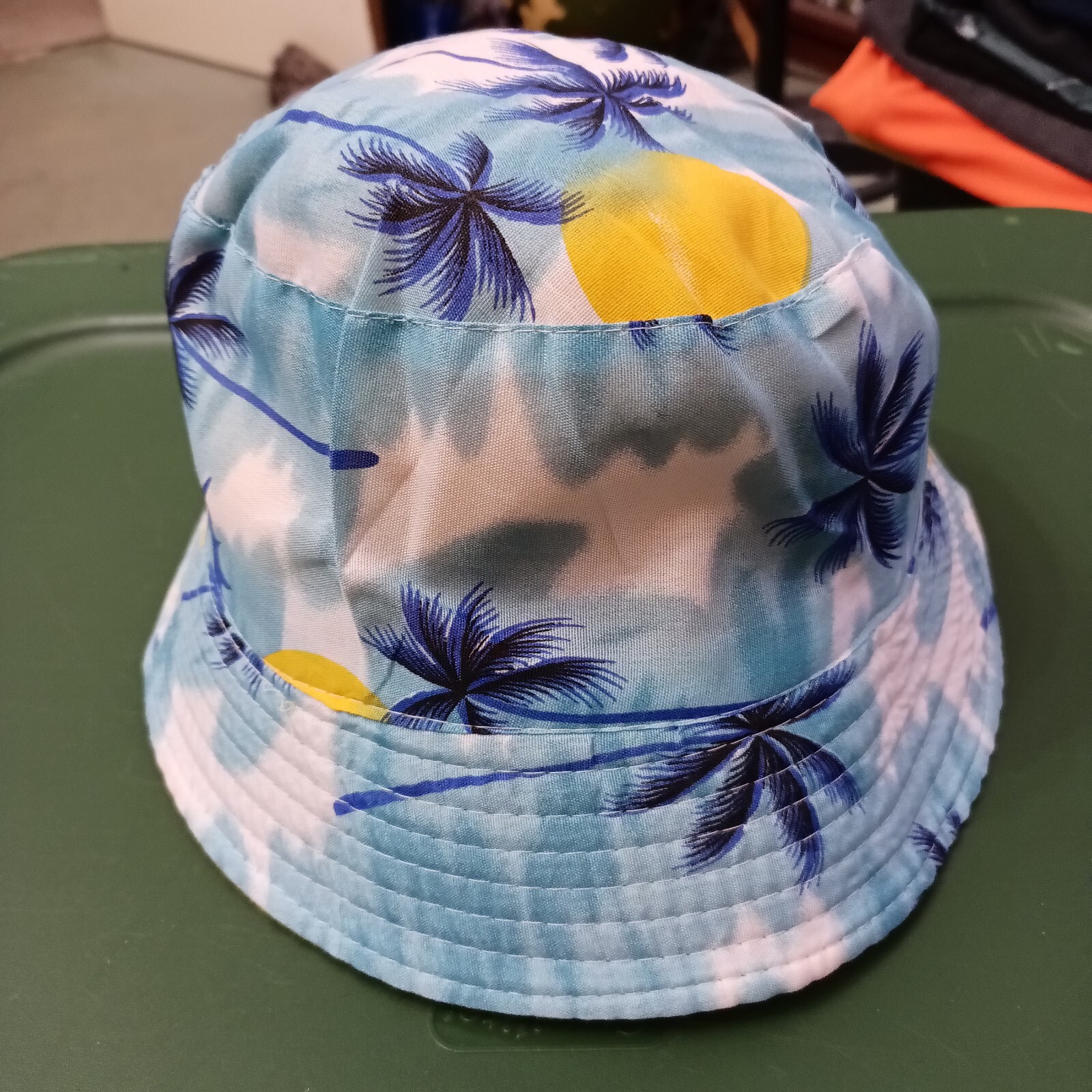 Bucket Hat Floral Palm Tree Print Reversible Yellow With Kangaroo Logo-image