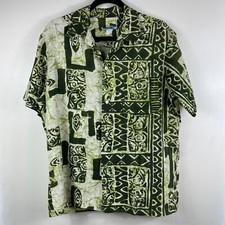 Vintage JC Penney Hawaiian Shirt Mens Large Green Colorful Aloha Button Down