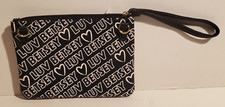 LUV BETSEY JOHNSON ZIP TOP BLACK WHITE VINYL WRISTLET PURSE COSMETIC CASE CLUTCH