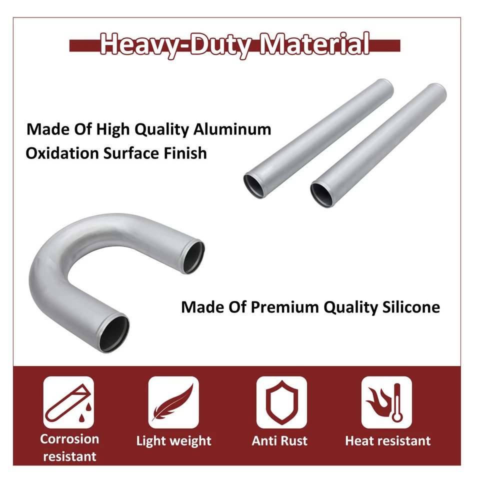 3" Inch Turbo Intercooler Aluminum Piping w/ U Pipe Silicone Hose Clamp Kit - Image 2 of 4