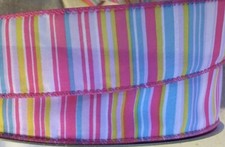 5 yds.  MULTICOLOR SUMMER STRIPE WIRE EDGE RIBBON 1 1/2" Wide
