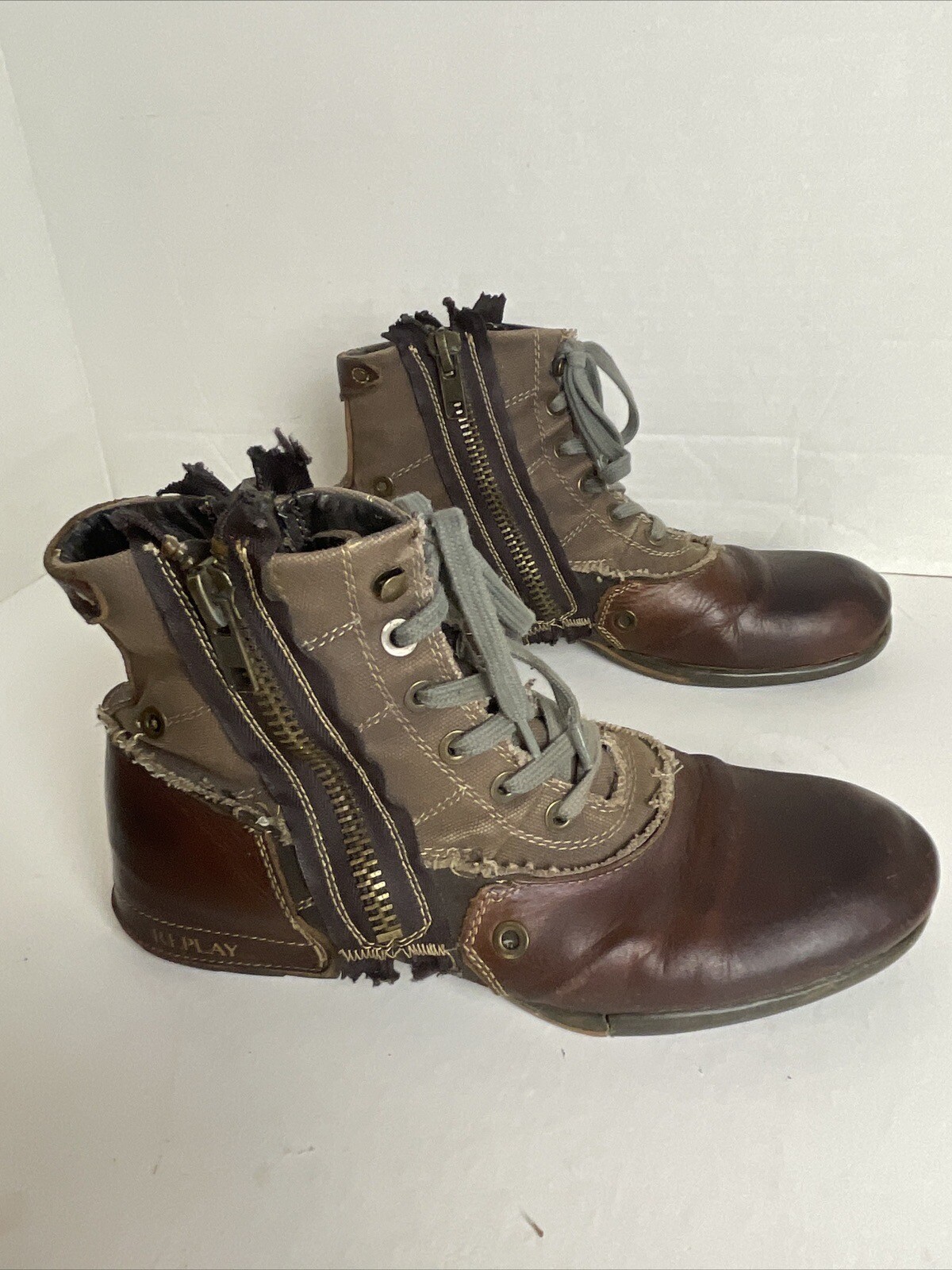 Replay Clutch Italian Boots Men's Size 10 Leather Ankle Boot Side Zip *read eBay