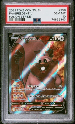 PSA 10 GEM MINT Greedent V 256/264 Fusion Strike FA Ultra Rare Holo Pokémon 2021