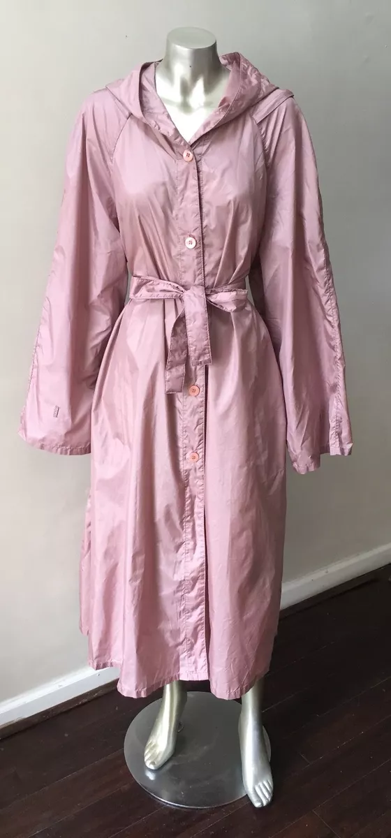 Rose Gold Belted Hood All weather Nylon Trench Bell Sleeve Long Jacket Coat L