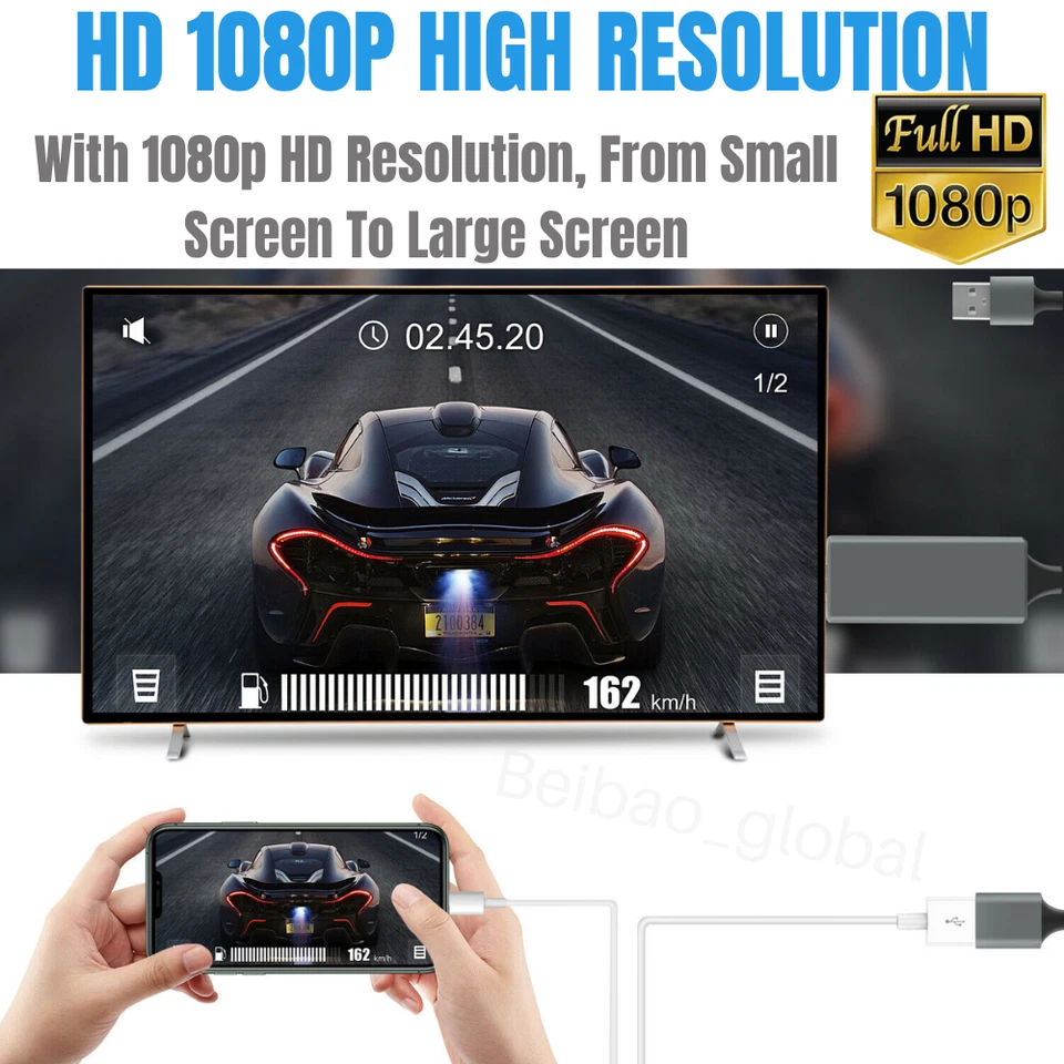 Adaptador USB HDMI con cable espejo teléfono a TV digital HDTV AV para iPhone Android Foto 2 de 4