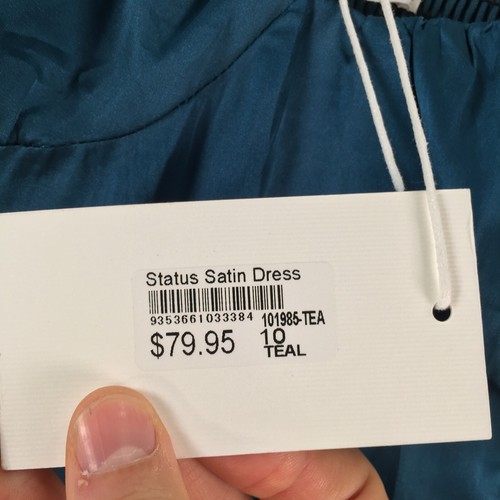 NEW Perfect Stranger slip dress womens size 10 teal status satin 106786 - Picture 6 of 12