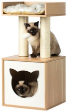 New Cat Tree Play House Condo Cube Cave, Platform, Scratcher Post and Ball Toy