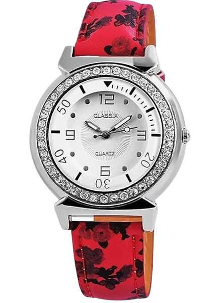 Damenuhr Armbanduhr Kunstlederarmband Rot/Schwarz Analog Quartzwerk Uhr-image
