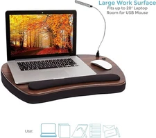 Laptop Lap Desk Portable Memory Foam Cushion LED Light Brown Black Bed Table New
