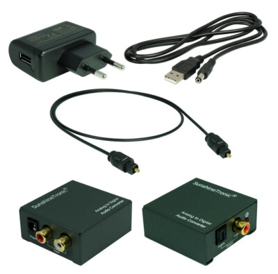 Analog zu Digital Audio Konverter + 1,8m Toslink + USB-Netzteil (AC001-192KHz)