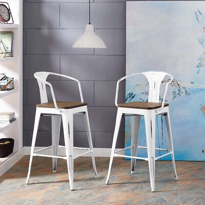 Modway Promenade Bar Stool Set of 2 in White