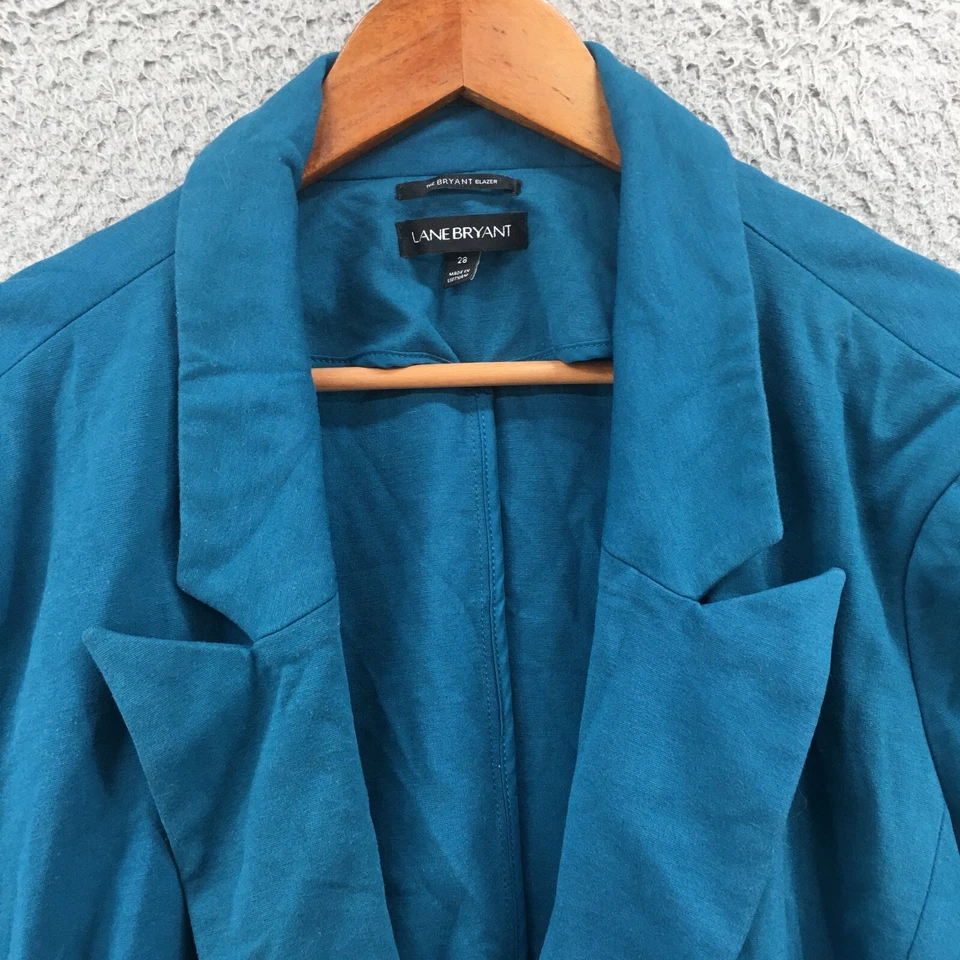 Lane Bryant Peacoat Blazer Jacket Womens 28 Teal Collared Long Sleeve Button Up - Image 3 of 4