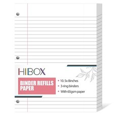HIBOX 100 Sheets Wide Ruled Loose Leaf Paper, 8" x 10.5" White Binder Refills...