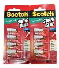 NEW LOT 2 Scotch Super Glue Liquid 4-Pack of Single Use Tubes .017 oz