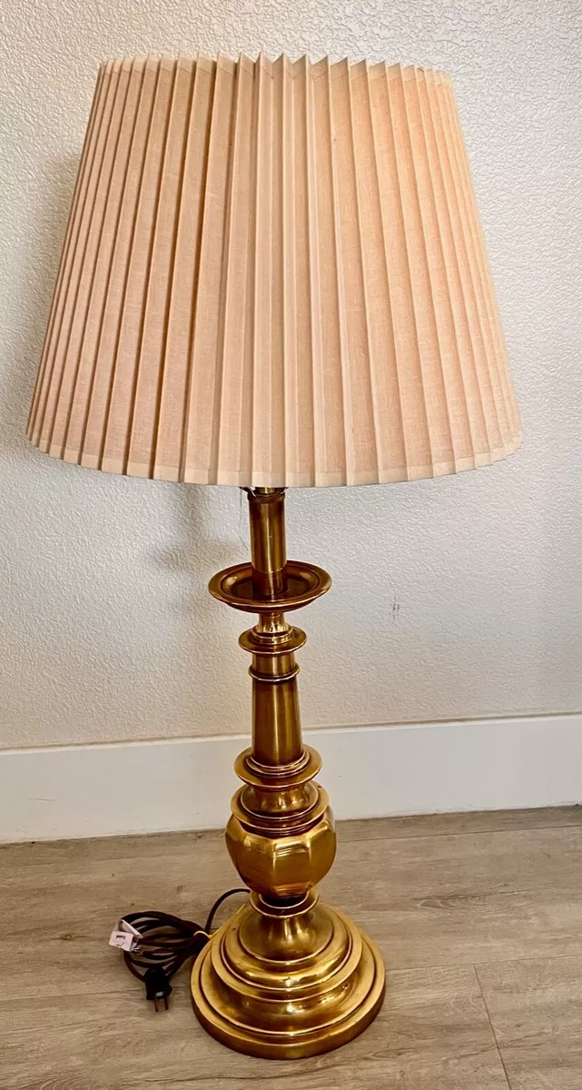 Vintage Stiffel Brass Table Lamp w/Authentic Pleat Shade Classic Original  Finial