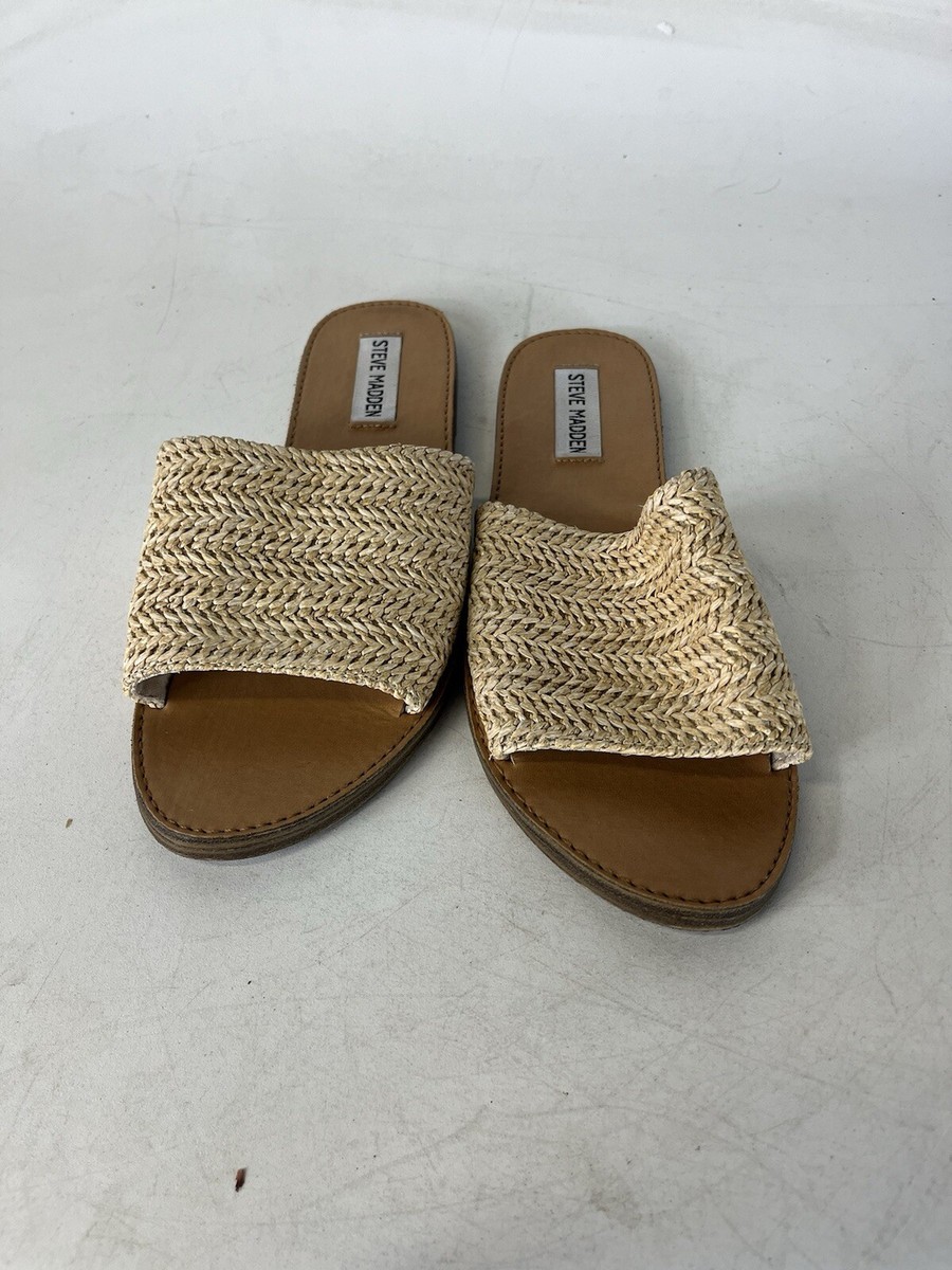 Steve Madden Women's Grace, Natural Raffia Slide Sandals, Size 7.5