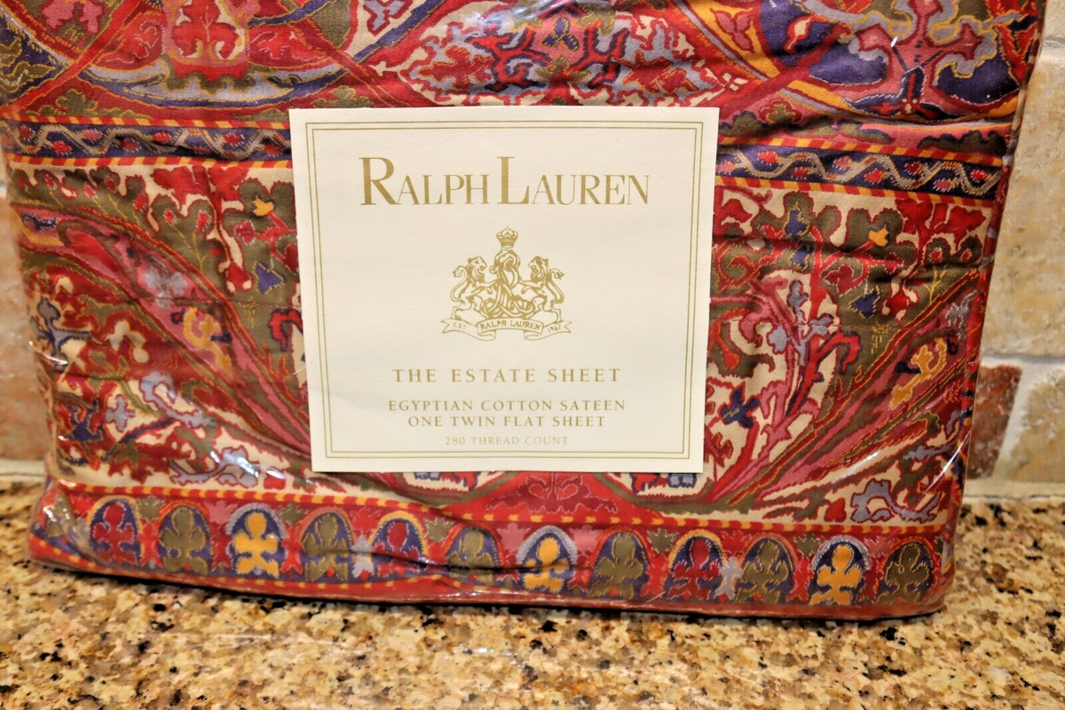 Ralph Lauren GALAHAD Red Paisley Flat TWIN Sheet 100% Egyptian