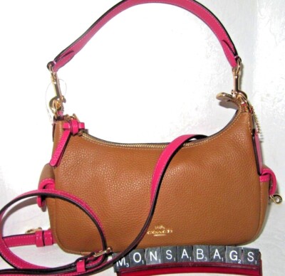 Coach C8156 Penny 25 Bold Pink Trim Pebbled Leather Shoulder Bag