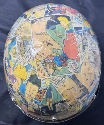 beavis and butthead bike helmet Custom Made 1 Of 1 Beavis + Butthead Vintage Motorcycle Helmet Art Piece  Comic
